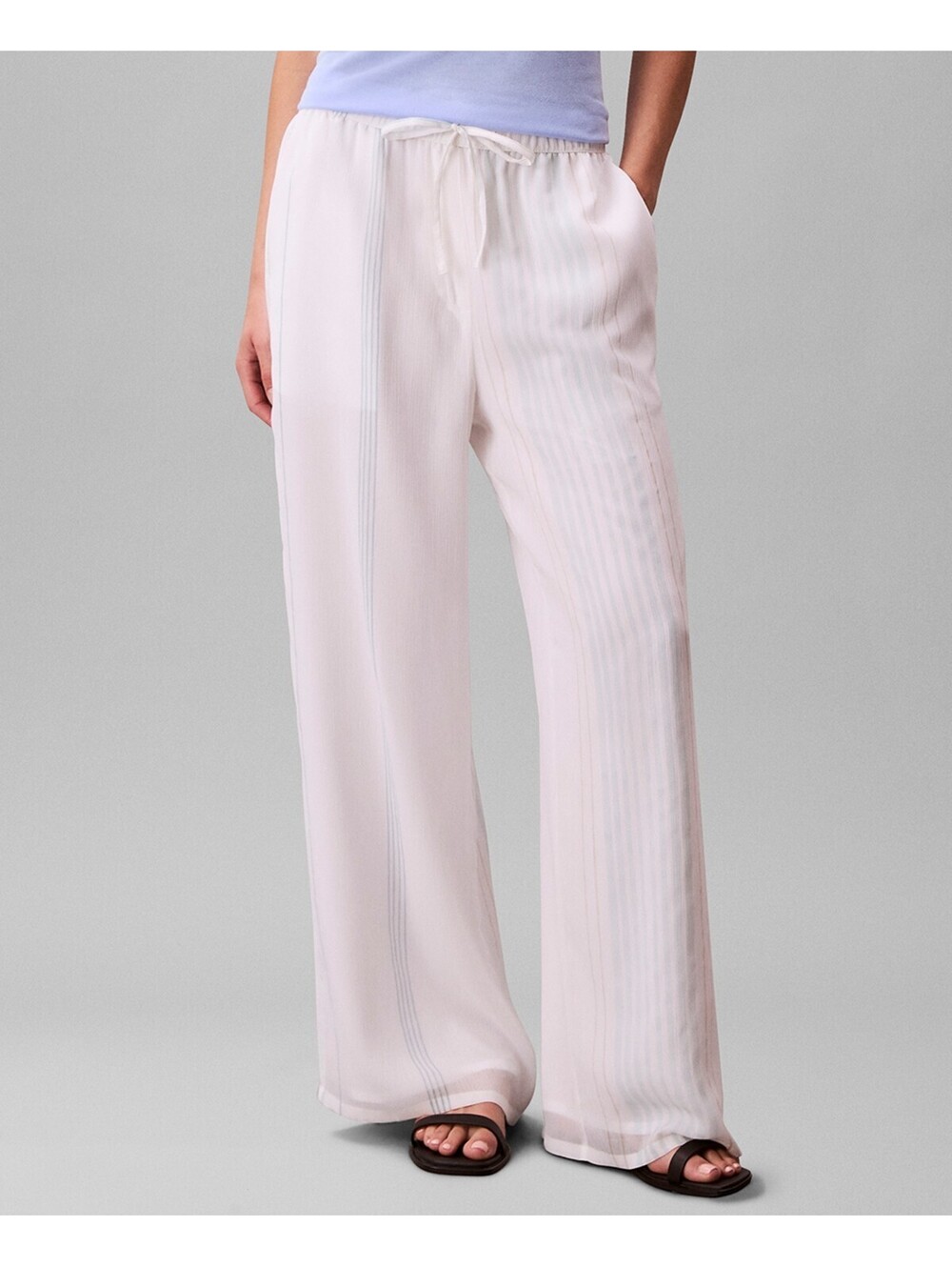 Calvin Klein Womens Multi-Stripe Textured Brilliant White XS